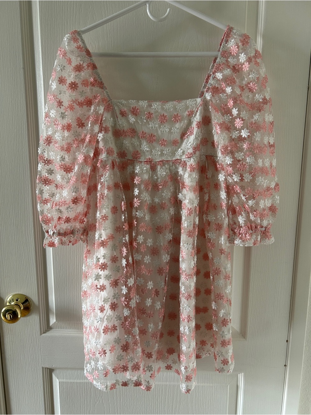 NWT STORIA Pink White Floral Organza Mini Dress Size Small Coquette Cottagecore